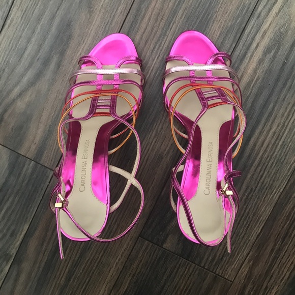 Pink Carolinna Espinosa Perna Strappy Heels Size 6 - Picture 6 of 8